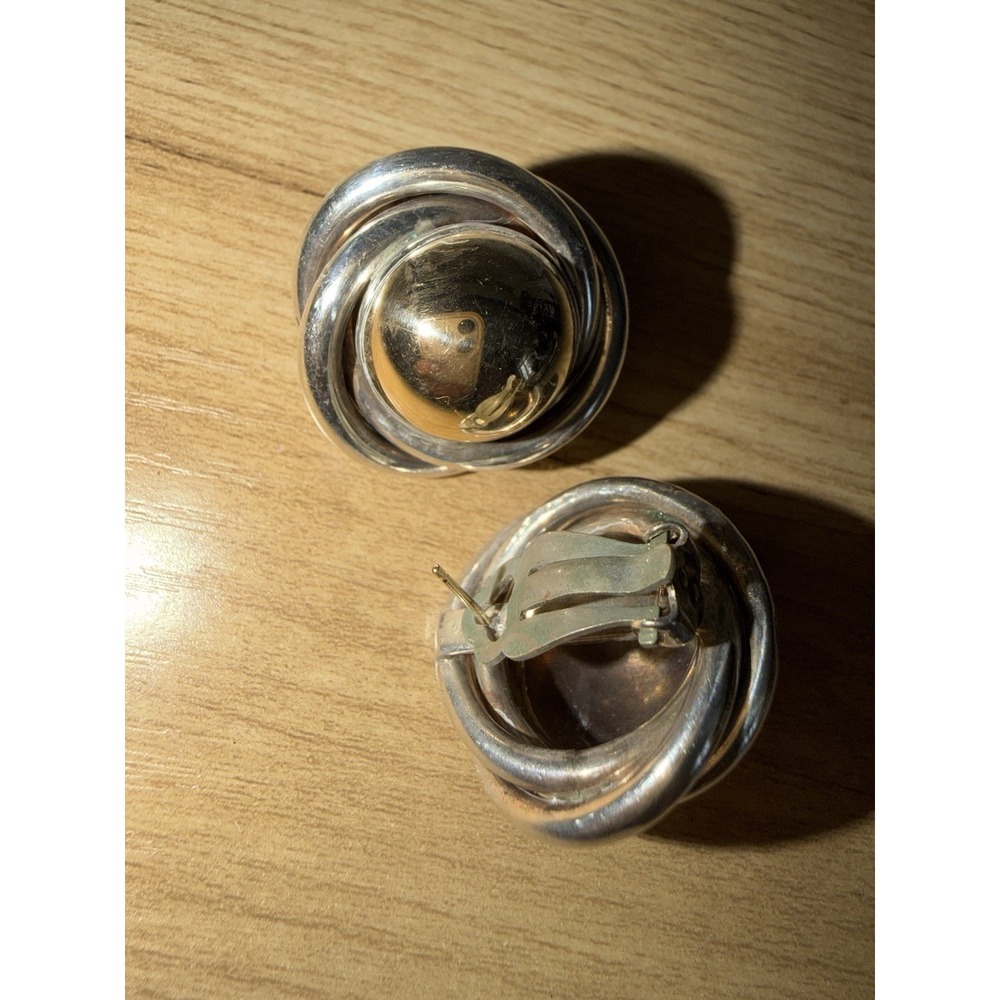 STERLING SILVER ISRAELI ELECTROFORM LOVE KNOT W/GOLD BALL CLIP/PIERCED EARRINGS - Picture 4 of 5